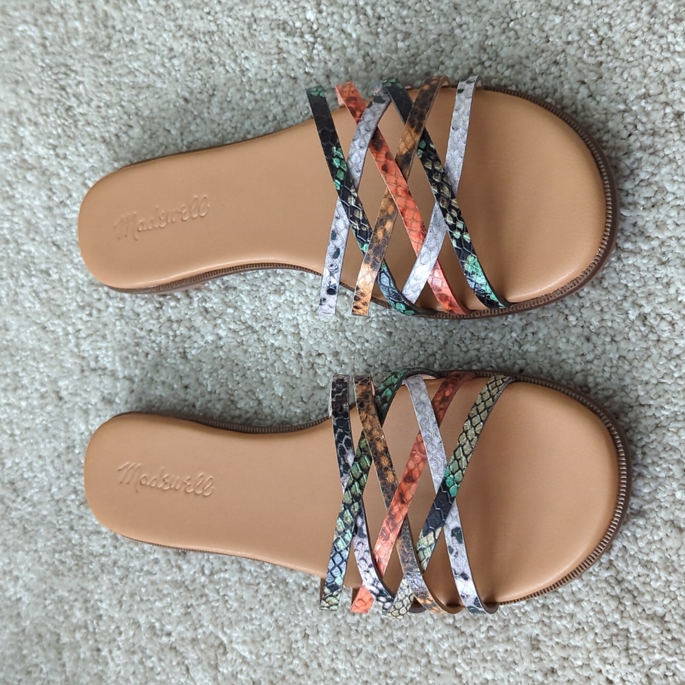 Madewell rainbow color leather slides, 6.5